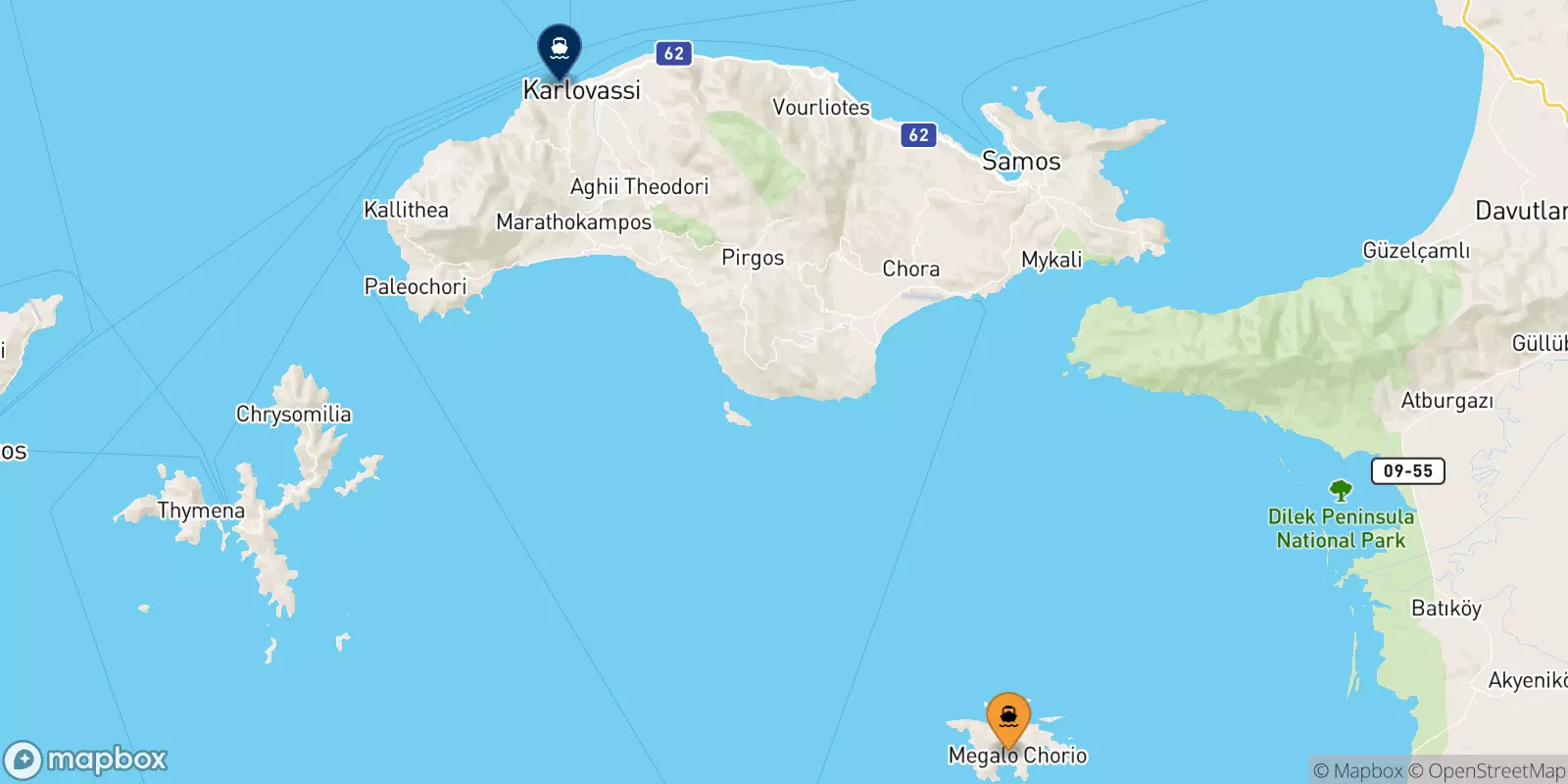 Ferries from Agathonisi to Pythagorio (Samos)