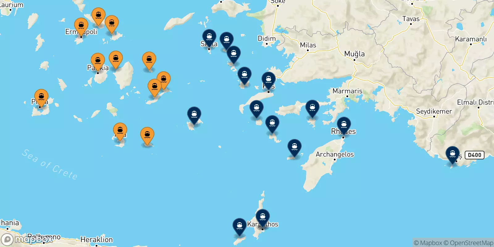 Ferries from the Cyclades Islands to the Dodecanese Islands