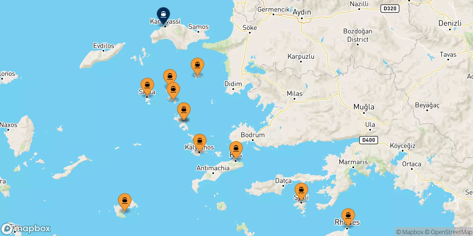 Ferries from the Dodecanese Islands to Pythagorio (Samos)