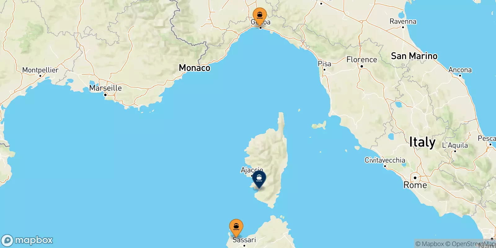 Ferries from Italy to Ajaccio