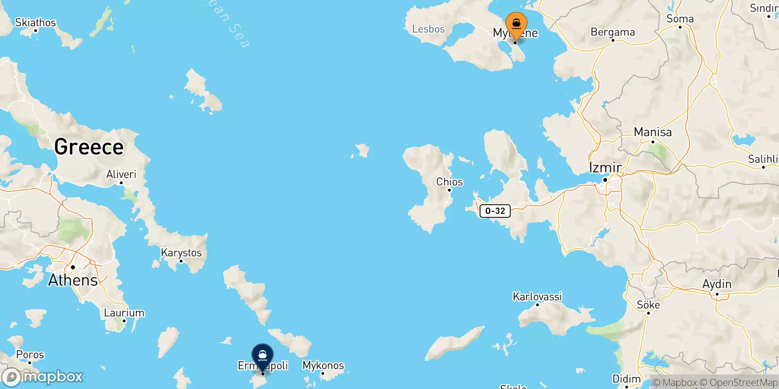 Ferries from Mytilene (Lesvos) to Syros