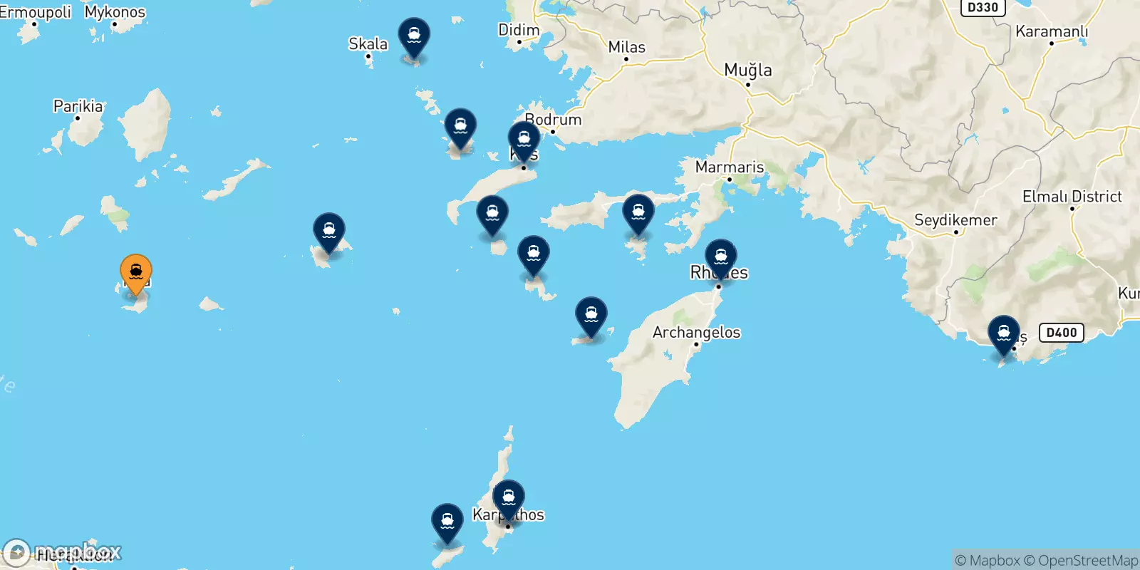 Ferries from Thira (Santorini) to the Dodecanese Islands