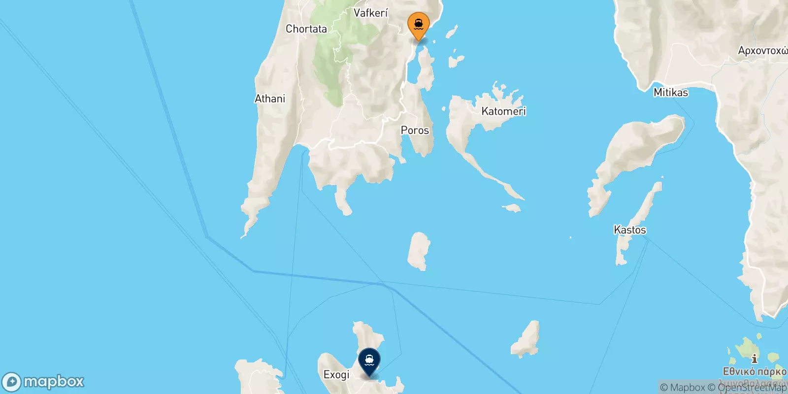 Ferries from Nydri (Lefkada) to Frikes (Ithaka)