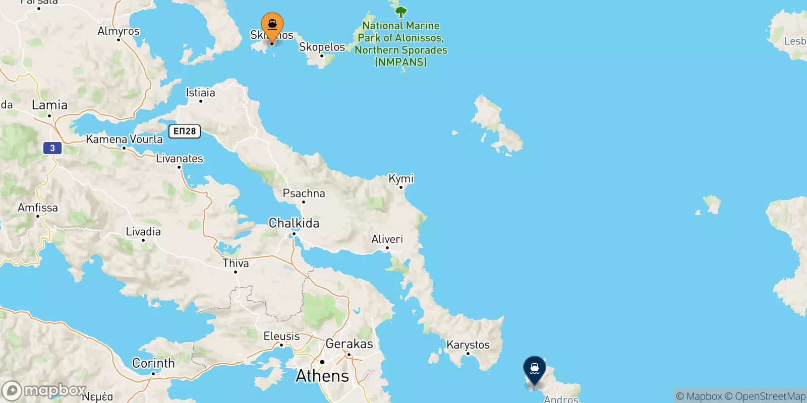 Ferries from Skiathos to Andros