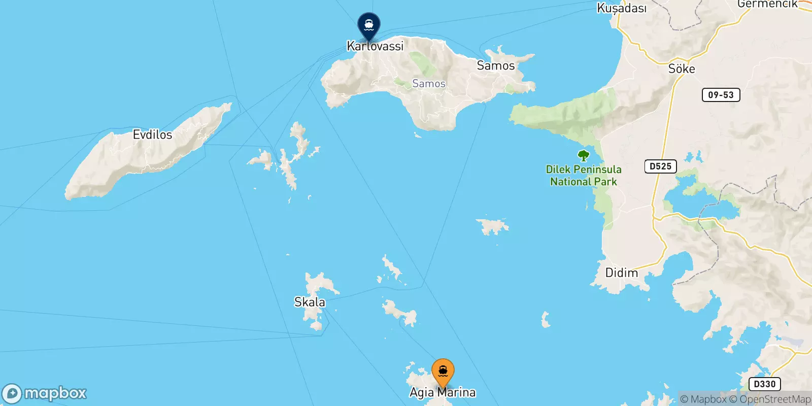 Ferries from Agia Marina (Leros) to Pythagorio (Samos)