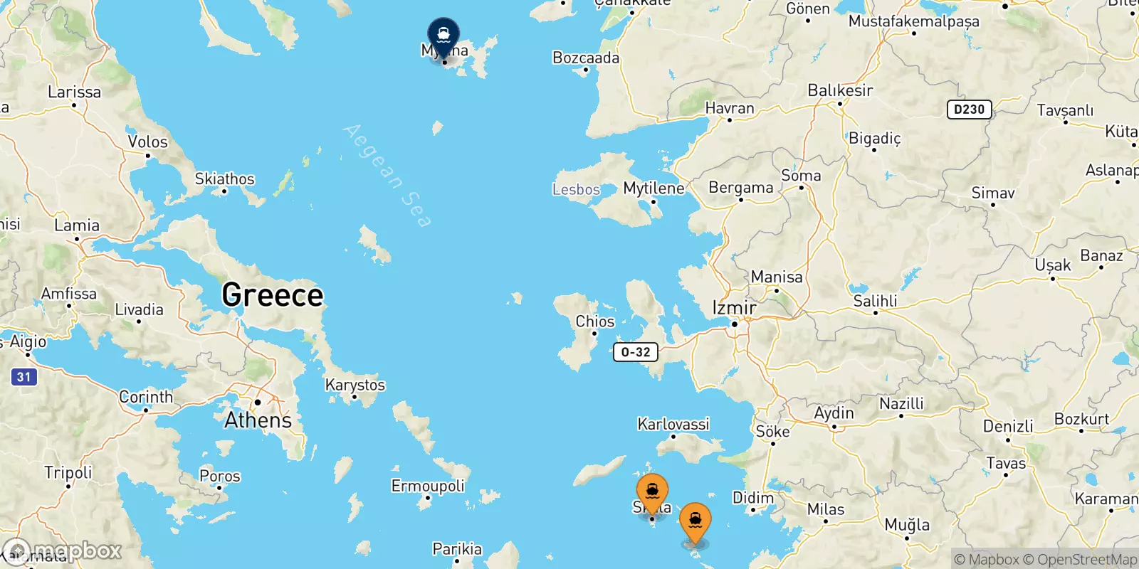 Ferries from the Dodecanese Islands to Myrina (Limnos)