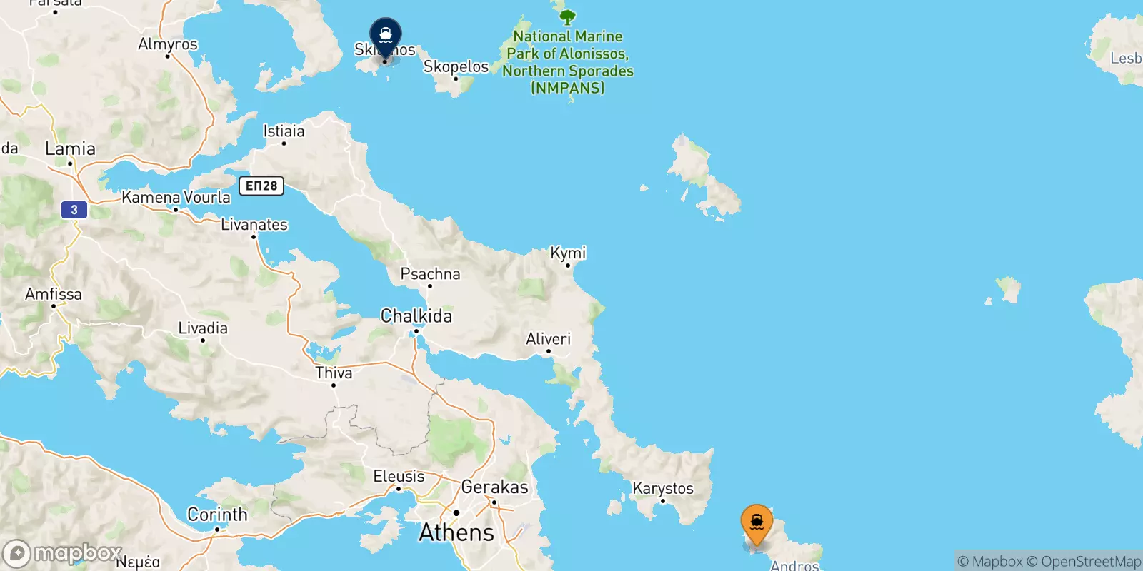 Ferries from Andros to the Sporades Islands