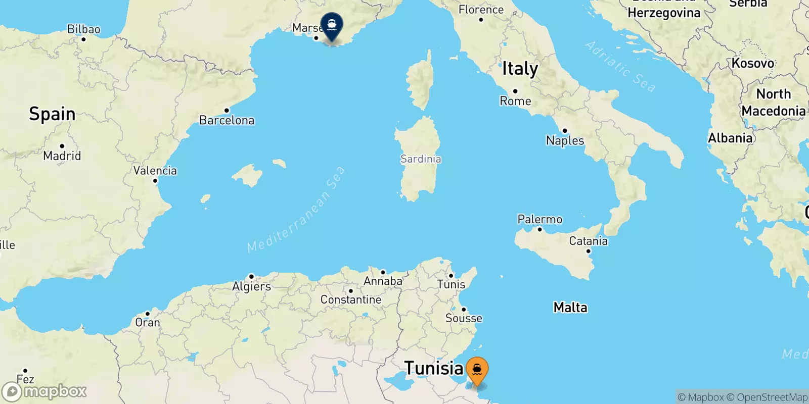 Ferries from Zarzis to Toulon